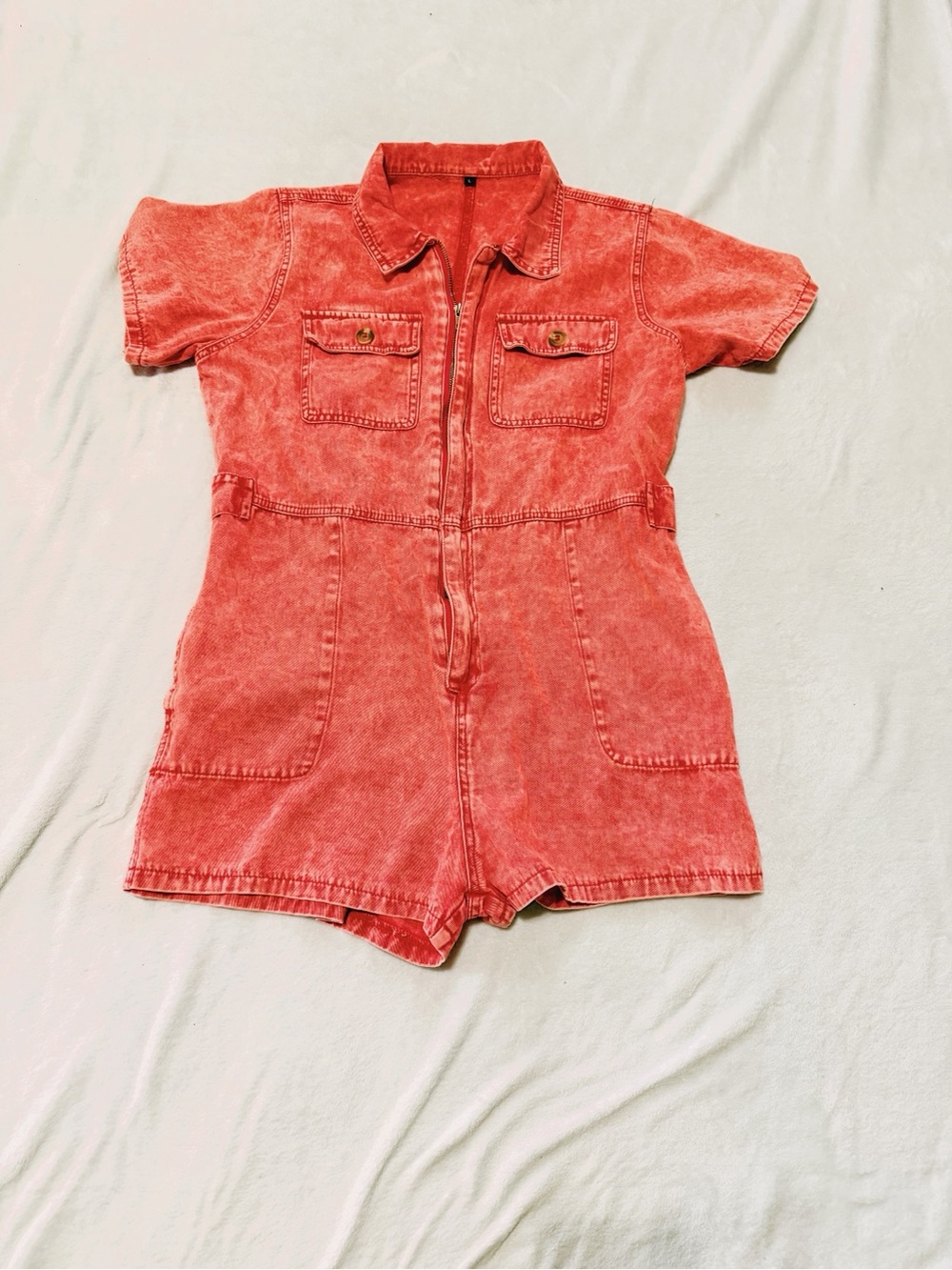 Kids Short-Sleeve Washed Red One-Piece Romper
